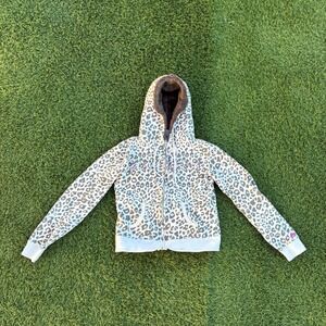 Billabong Girls Youth Small Full Zip Hoodie Leopard Print Fur Lined